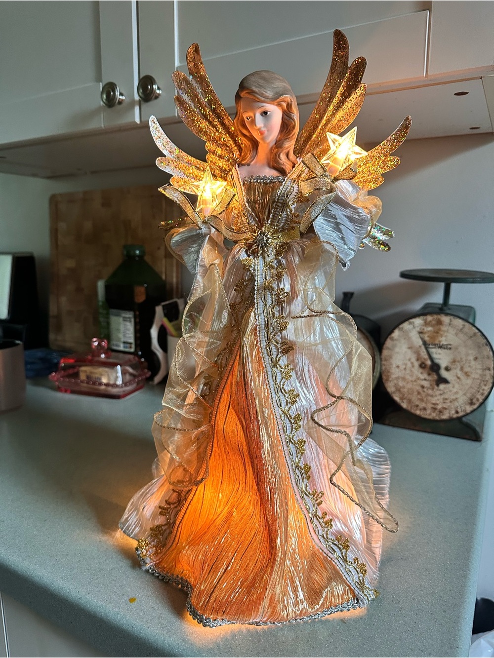 Illuminated Gold Angel Sculpture - Elegant Tabletop Decor Christmas Tree Topper